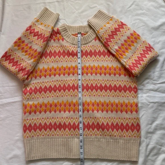 J. Crew 100% Cashmere Women's Sweater - Pink, Yellow, Cream Geometric Design - Picture 10 of 12